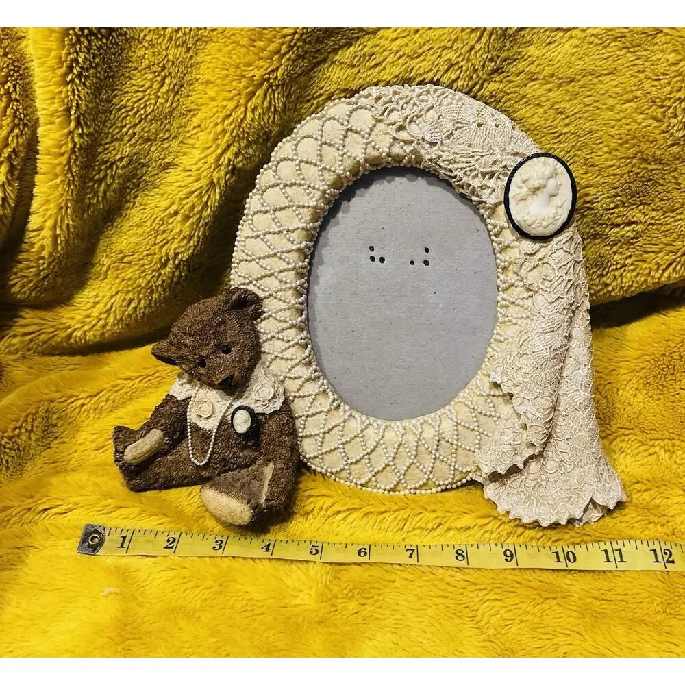 Fancy Frames Cameo Lace Ribbon Teddy Bear Lace Picture Frame Set Of 2 Victorian